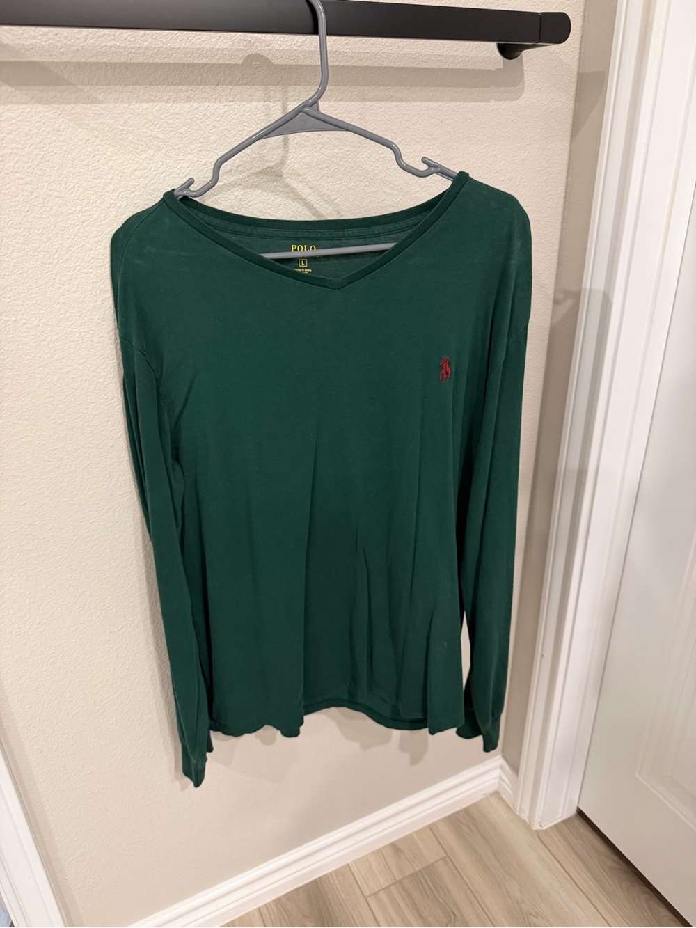 Polo by Ralph Lauren Forest Green Long Sleeve V-Neck Tee with Red Pony